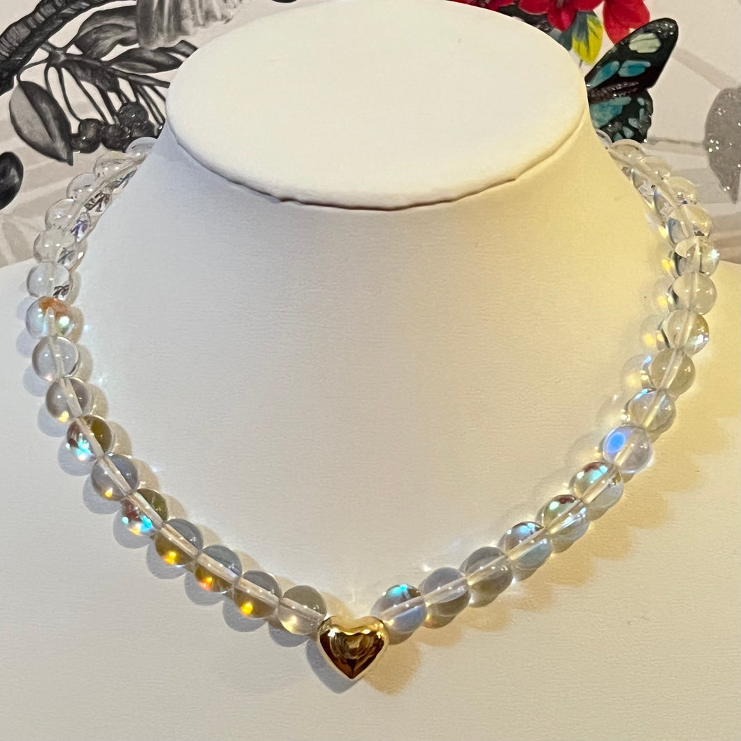 Iridescent Quartz and Single Gold Heart