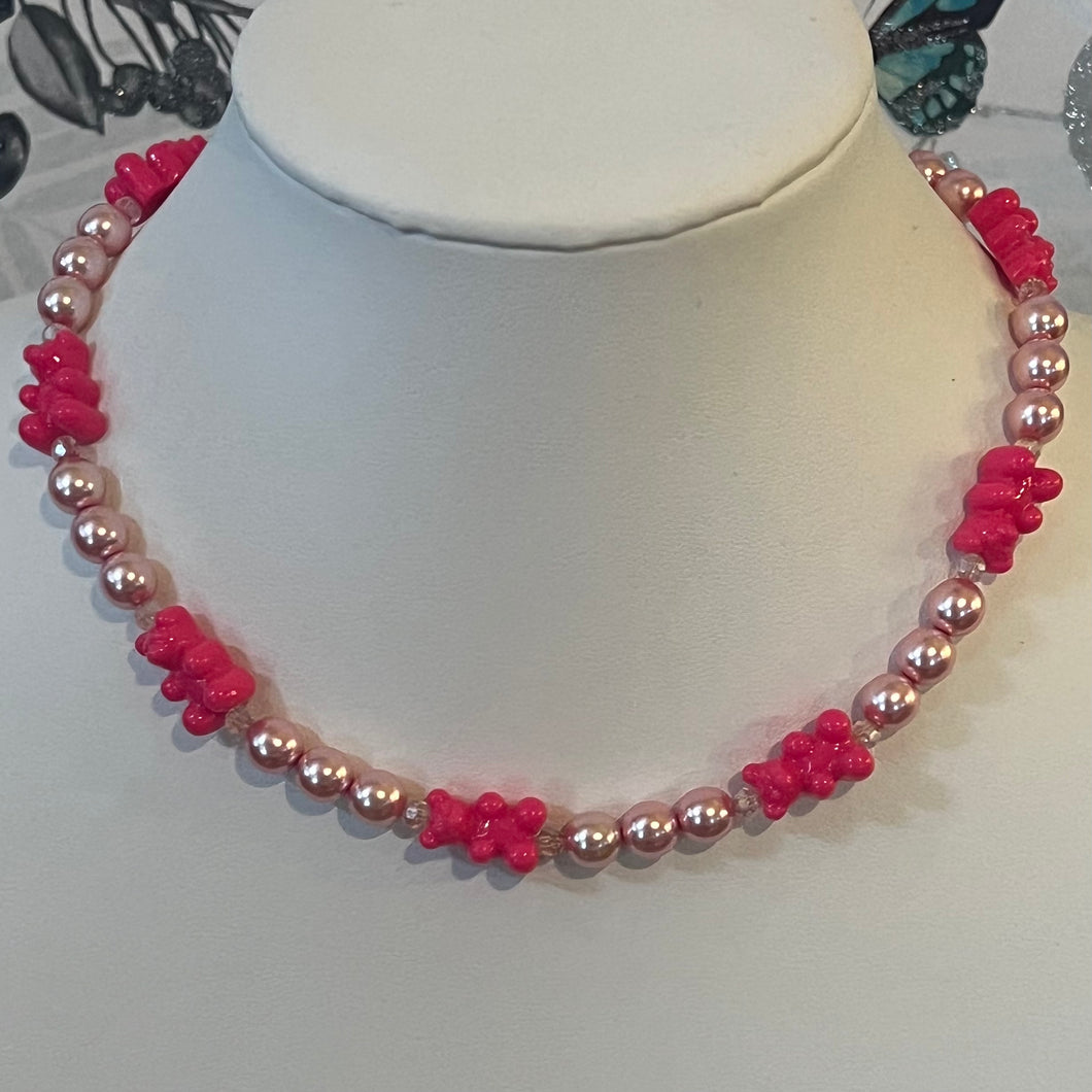 Hot Pink Gummy Bears with Pink Shell Pearls and Crystals