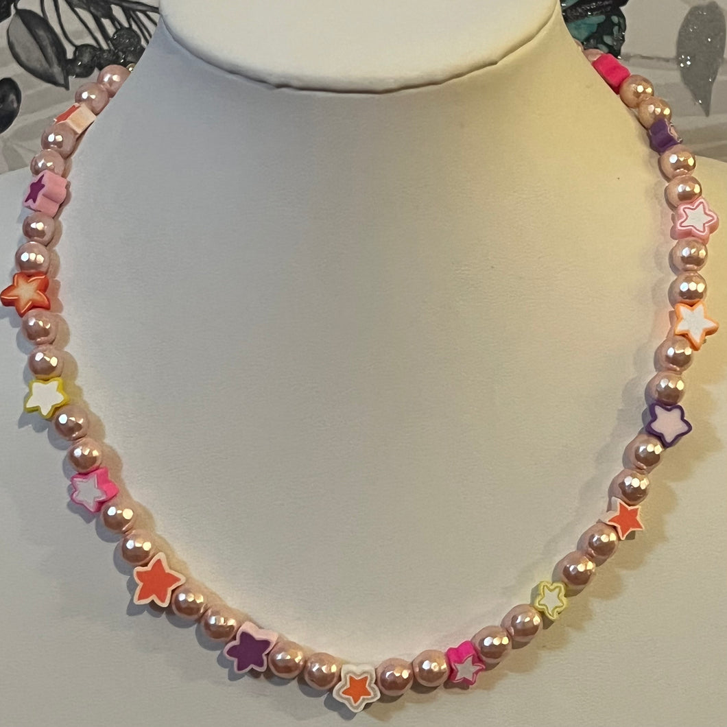 Multicolor Neon Stars and Peach Shell Pearls