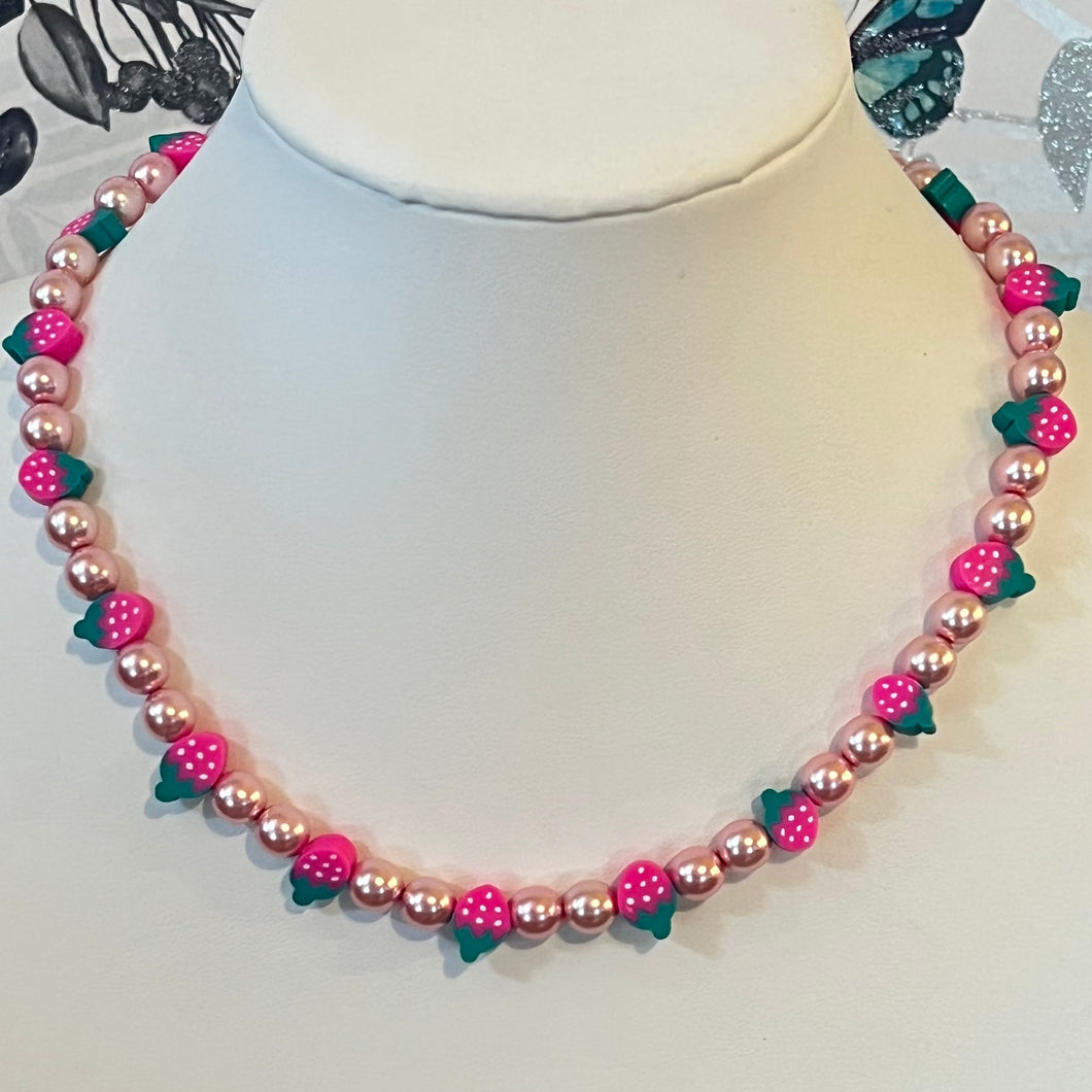 Hot Pink Strawberry with Pink Pearls