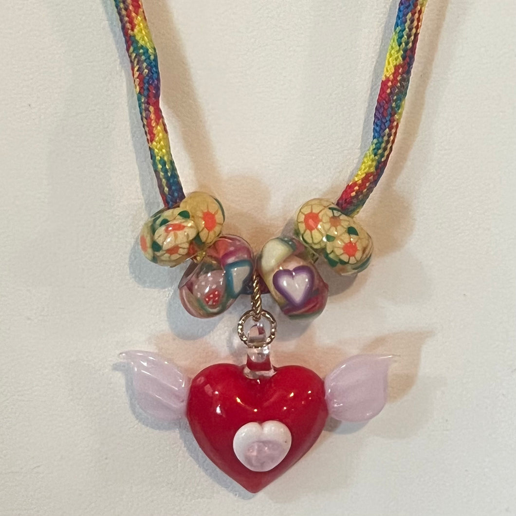 Long Para Cord Charm Necklace Flying Heart